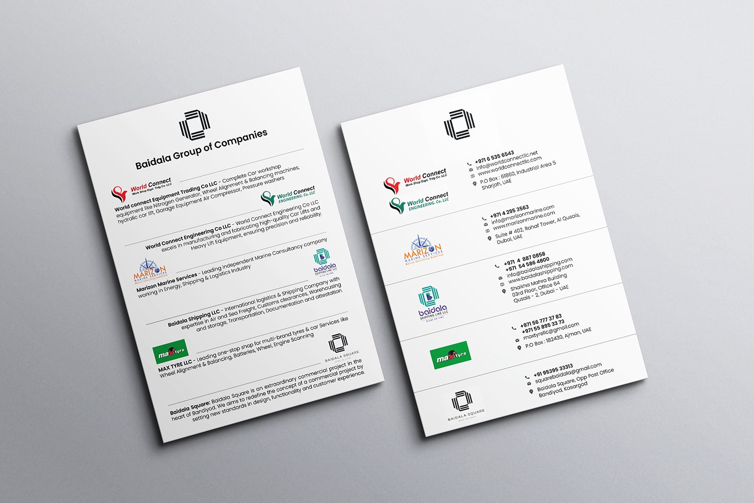 Marketing flyer for Baidala Group of Companies